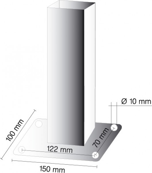 mit 1 /Öse Absperrpfosten 70 x 70 mm ortsfest mit Bodenplatte 100 x 150 mm f/ür D/übelbefestigung